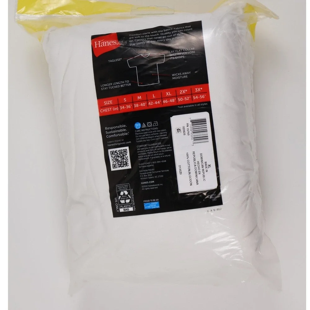 Hanes T-Shirts 10 Pack Tagless Crew Neck White Solid XL Cotton NWT